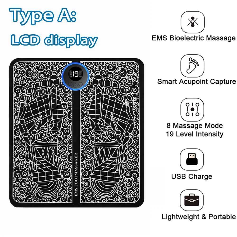 Electric EMS Foot Massager Pad - Wireless Muscle Stimulation Mat for Circulation & Pain Relief