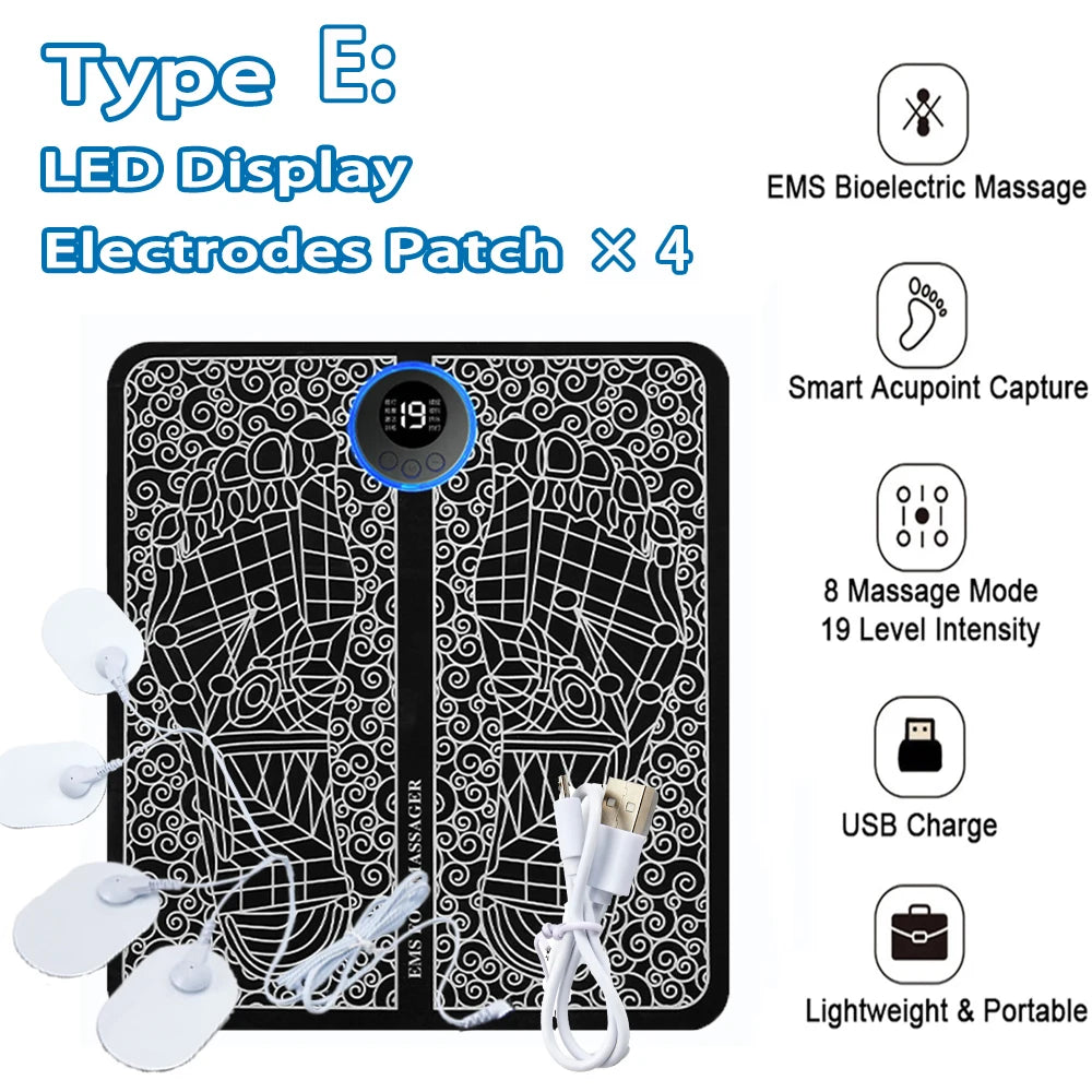 Electric EMS Foot Massager Pad - Wireless Muscle Stimulation Mat for Circulation & Pain Relief