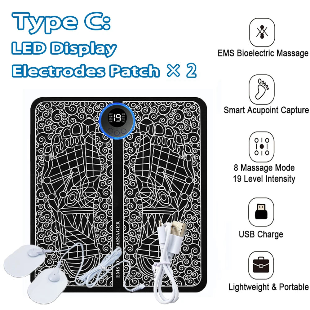 Electric EMS Foot Massager Pad - Wireless Muscle Stimulation Mat for Circulation & Pain Relief