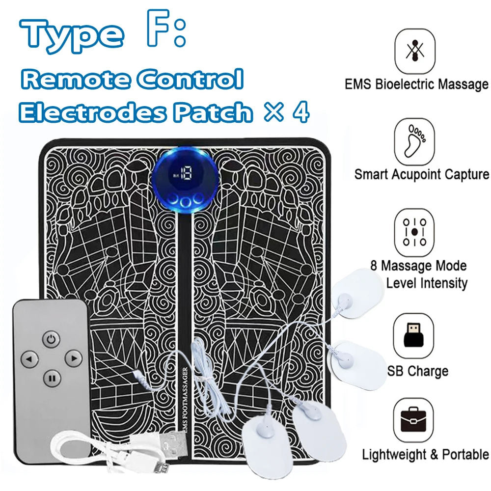Electric EMS Foot Massager Pad - Wireless Muscle Stimulation Mat for Circulation & Pain Relief