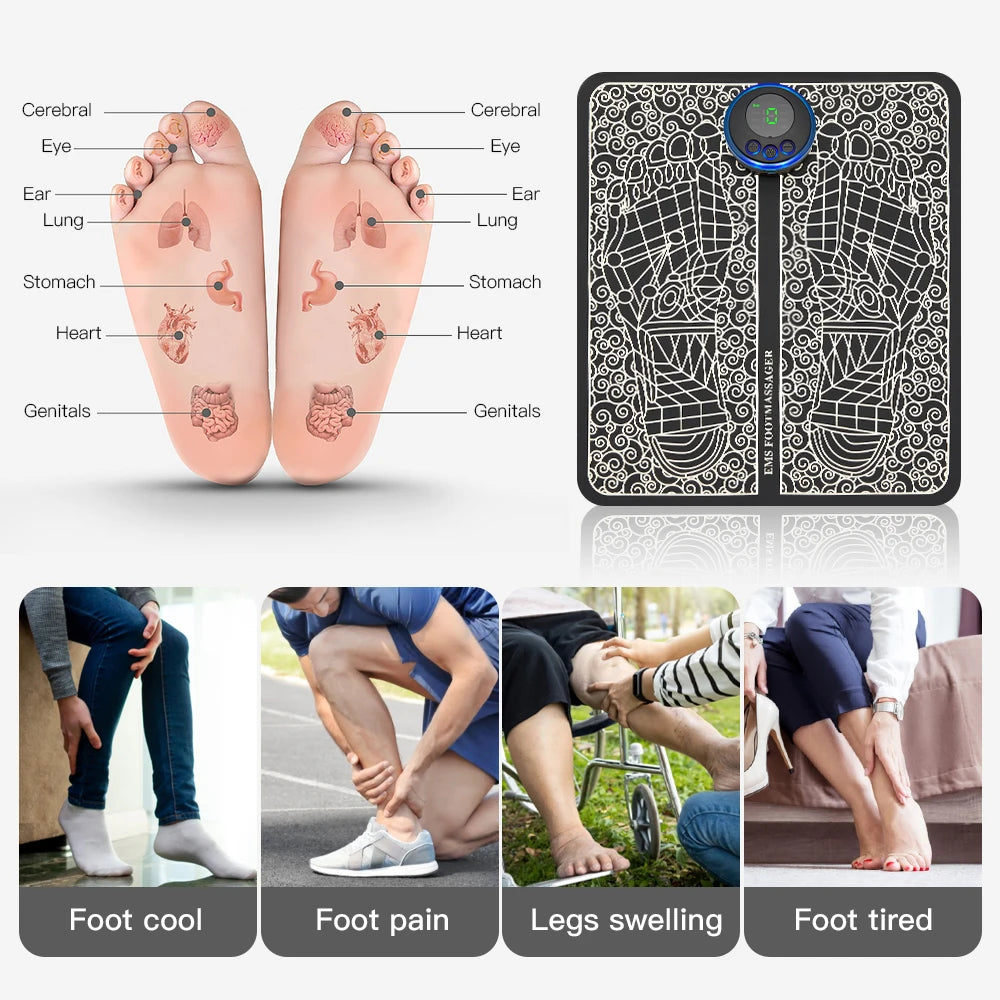 Electric EMS Foot Massager Pad - Wireless Muscle Stimulation Mat for Circulation & Pain Relief