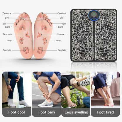 Electric EMS Foot Massager Pad - Wireless Muscle Stimulation Mat for Circulation & Pain Relief