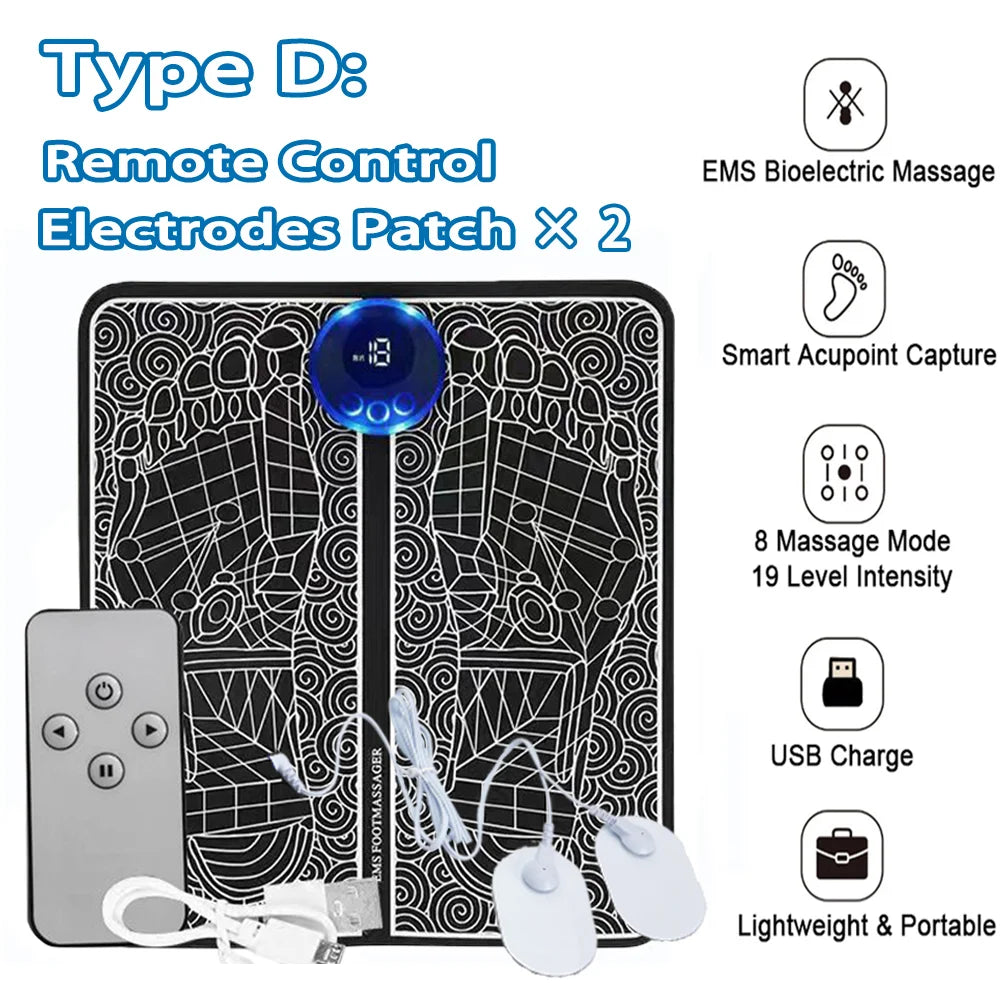 Electric EMS Foot Massager Pad - Wireless Muscle Stimulation Mat for Circulation & Pain Relief